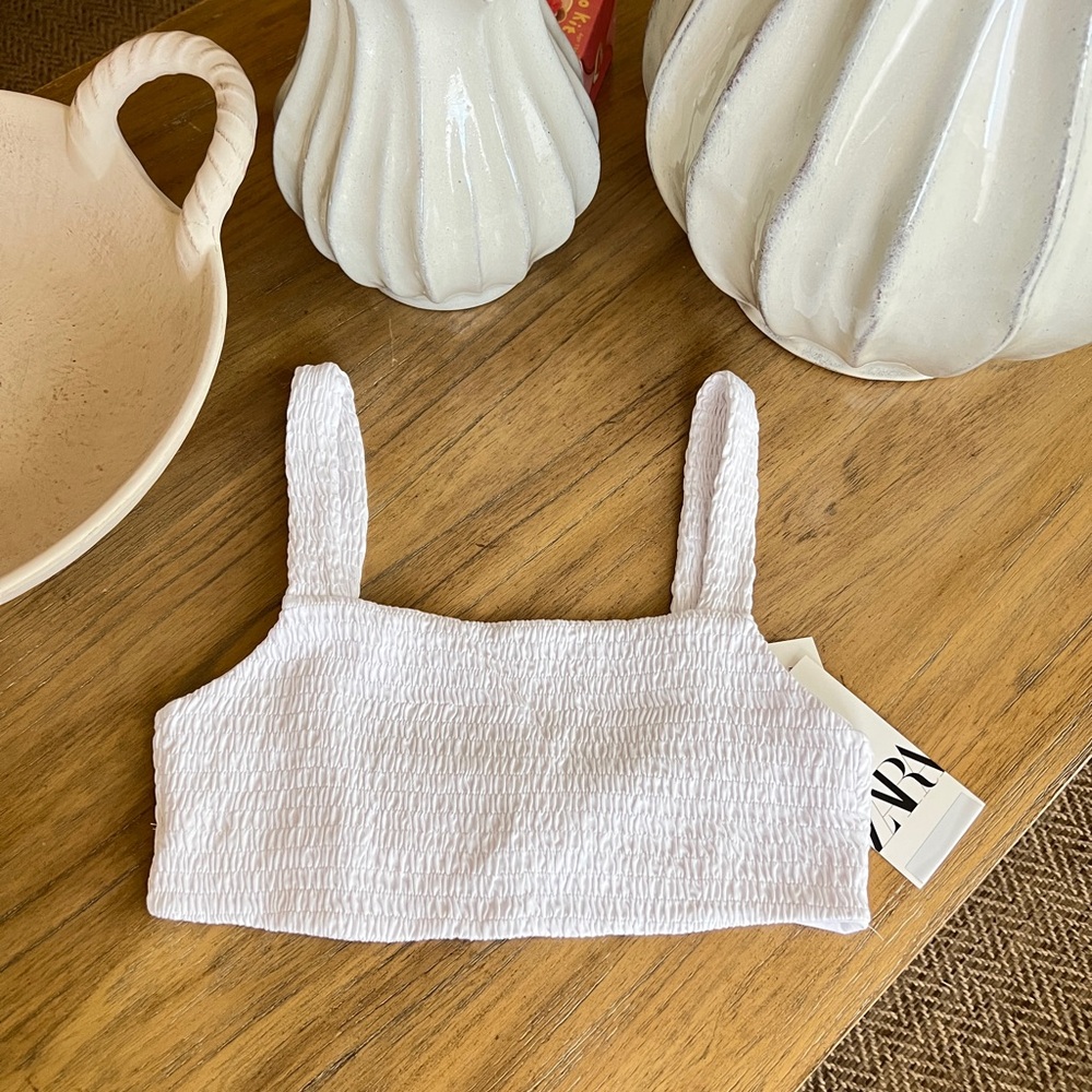White Smocked Crop Tank Top